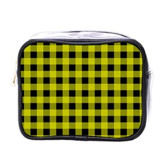 Yellow Black Buffalo Plaid Mini Toiletries Bag (One Side)