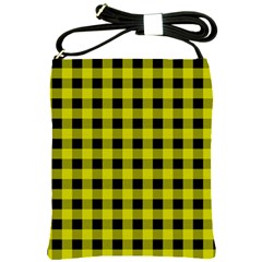 Yellow Black Buffalo Plaid Shoulder Sling Bag by SpinnyChairDesigns