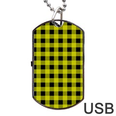 Yellow Black Buffalo Plaid Dog Tag USB Flash (Two Sides)