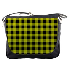 Yellow Black Buffalo Plaid Messenger Bag by SpinnyChairDesigns