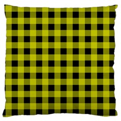 Yellow Black Buffalo Plaid Large Cushion Case (two Sides) by SpinnyChairDesigns