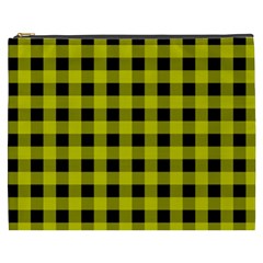 Yellow Black Buffalo Plaid Cosmetic Bag (xxxl) by SpinnyChairDesigns