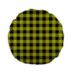 Yellow Black Buffalo Plaid Standard 15  Premium Round Cushions by SpinnyChairDesigns