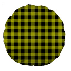 Yellow Black Buffalo Plaid Large 18  Premium Round Cushions by SpinnyChairDesigns