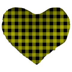 Yellow Black Buffalo Plaid Large 19  Premium Heart Shape Cushions by SpinnyChairDesigns