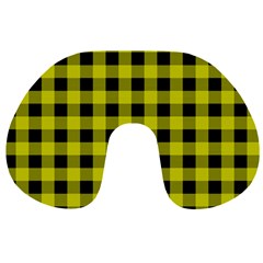 Yellow Black Buffalo Plaid Travel Neck Pillow by SpinnyChairDesigns