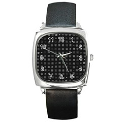 Abstract Black Checkered Pattern Square Metal Watch by SpinnyChairDesigns