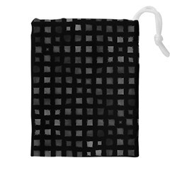 Abstract Black Checkered Pattern Drawstring Pouch (5xl) by SpinnyChairDesigns