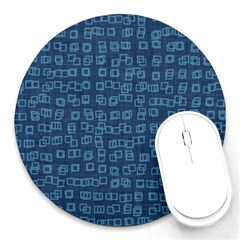 Blue Abstract Checks Pattern Round Mousepads by SpinnyChairDesigns