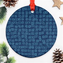 Blue Abstract Checks Pattern Ornament (round) by SpinnyChairDesigns