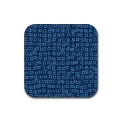 Blue Abstract Checks Pattern Rubber Coaster (square)  by SpinnyChairDesigns