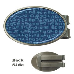 Blue Abstract Checks Pattern Money Clips (oval)  by SpinnyChairDesigns