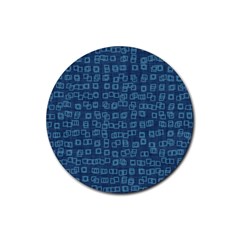 Blue Abstract Checks Pattern Rubber Coaster (round)  by SpinnyChairDesigns