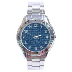 Blue Abstract Checks Pattern Stainless Steel Analogue Watch by SpinnyChairDesigns