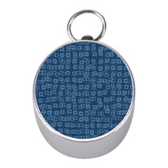 Blue Abstract Checks Pattern Mini Silver Compasses by SpinnyChairDesigns