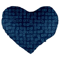 Blue Abstract Checks Pattern Large 19  Premium Flano Heart Shape Cushions