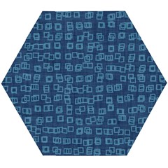 Blue Abstract Checks Pattern Wooden Puzzle Hexagon by SpinnyChairDesigns