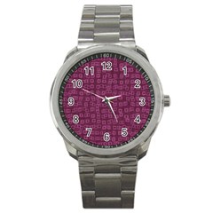 Plum Abstract Checks Pattern Sport Metal Watch by SpinnyChairDesigns