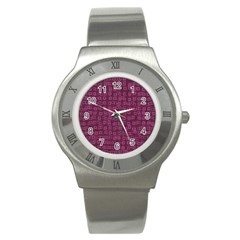 Plum Abstract Checks Pattern Stainless Steel Watch by SpinnyChairDesigns