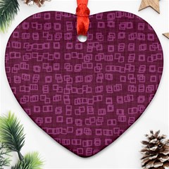 Plum Abstract Checks Pattern Heart Ornament (two Sides) by SpinnyChairDesigns