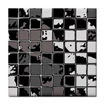 Black and White Checkered Grunge Pattern Tile Coaster Front