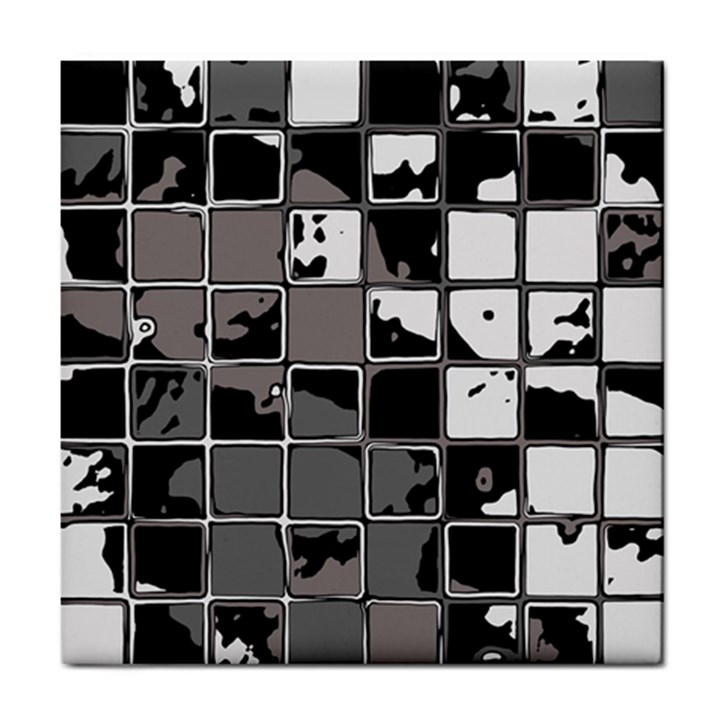 Black and White Checkered Grunge Pattern Tile Coaster