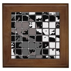 Black And White Checkered Grunge Pattern Framed Tile by SpinnyChairDesigns