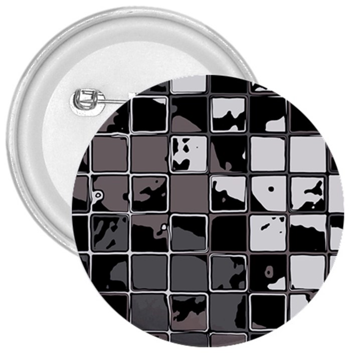 Black and White Checkered Grunge Pattern 3  Buttons