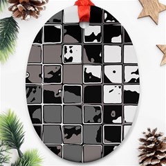 Black And White Checkered Grunge Pattern Ornament (oval) by SpinnyChairDesigns