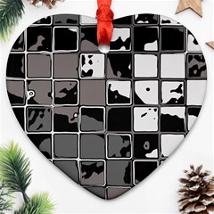 Black And White Checkered Grunge Pattern Ornament (heart) by SpinnyChairDesigns