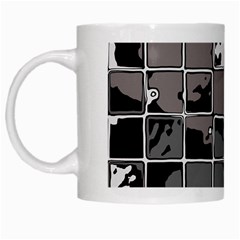 Black And White Checkered Grunge Pattern White Mugs by SpinnyChairDesigns