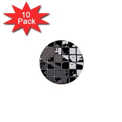 Black And White Checkered Grunge Pattern 1  Mini Buttons (10 Pack)  by SpinnyChairDesigns