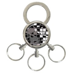 Black And White Checkered Grunge Pattern 3-ring Key Chain by SpinnyChairDesigns