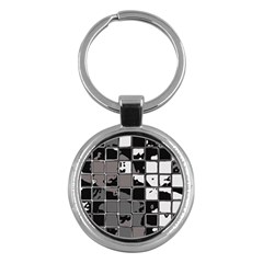 Black And White Checkered Grunge Pattern Key Chain (round) by SpinnyChairDesigns