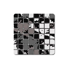 Black And White Checkered Grunge Pattern Square Magnet by SpinnyChairDesigns