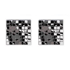 Black And White Checkered Grunge Pattern Cufflinks (square) by SpinnyChairDesigns