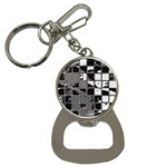 Black and White Checkered Grunge Pattern Bottle Opener Key Chain Front