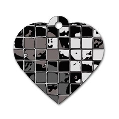 Black And White Checkered Grunge Pattern Dog Tag Heart (one Side) by SpinnyChairDesigns