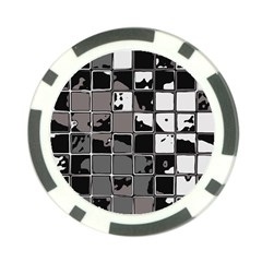 Black And White Checkered Grunge Pattern Poker Chip Card Guard by SpinnyChairDesigns