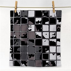 Black And White Checkered Grunge Pattern Face Towel by SpinnyChairDesigns