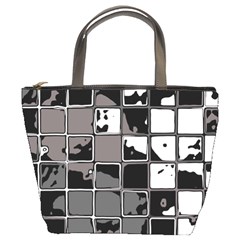 Black And White Checkered Grunge Pattern Bucket Bag by SpinnyChairDesigns