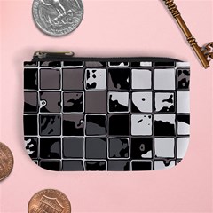 Black And White Checkered Grunge Pattern Mini Coin Purse by SpinnyChairDesigns