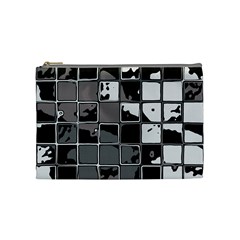 Black And White Checkered Grunge Pattern Cosmetic Bag (medium) by SpinnyChairDesigns