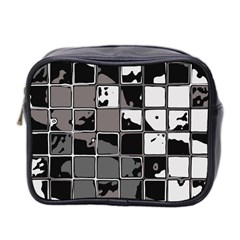 Black And White Checkered Grunge Pattern Mini Toiletries Bag (two Sides) by SpinnyChairDesigns