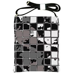 Black And White Checkered Grunge Pattern Shoulder Sling Bag by SpinnyChairDesigns