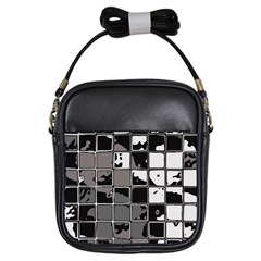 Black And White Checkered Grunge Pattern Girls Sling Bag by SpinnyChairDesigns