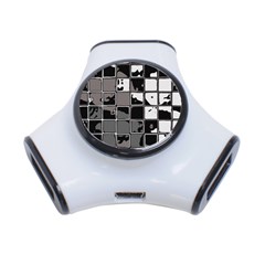 Black And White Checkered Grunge Pattern 3-port Usb Hub by SpinnyChairDesigns