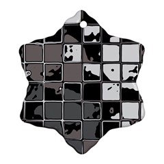 Black And White Checkered Grunge Pattern Ornament (snowflake) by SpinnyChairDesigns