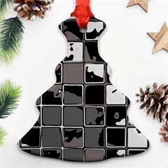 Black And White Checkered Grunge Pattern Ornament (christmas Tree)  by SpinnyChairDesigns