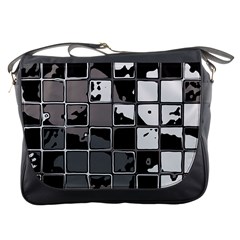 Black And White Checkered Grunge Pattern Messenger Bag by SpinnyChairDesigns